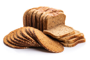 Wall Mural - Whole grain bread, sliced. Isolate on white background