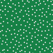 Polka Dot Seamless Pattern. Abstract Random Flying Colorful Confetti. Trendy Print In Green And White Colors For Fabric, Textile, Gift Wrapping Paper, Wallpaper. Vector Illustration.