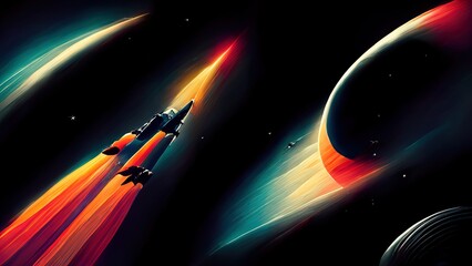 Wall Mural - retro futuristic, space wallpaper. 4k vintage background, colorful vintage abstract galaxy illustrat