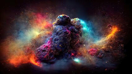Space Nebula, 4k colorful abstract background image, 3d illustration, 3d render space, surreal explosion, colorful stars and asteroids particles, surreal nebulae
