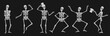 © lembergvector - Dancing Human bones skeletons. Different skeleton poses set isolated on black dark background vector illustration.