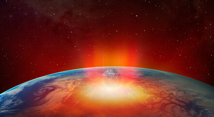 Poster - Attack of the asteroid (meteor) on the Earth 