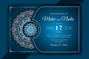 Luxury Mandala Wedding Invitation Card template with golden arabesque pattern Arabic Islamic east background style. Editable vector file. Decorative mandala for print, poster, cover, flyer, banner