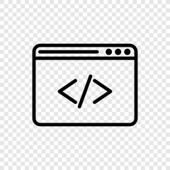 Browser, coding simple icon vector. Flat design. Transparent grid.ai