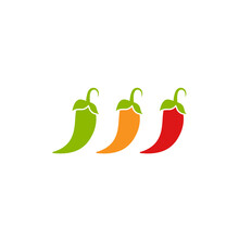 Three Hot Chili Peppers. Green, Orange And Red Jalapeno Peppers.