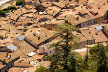 Aerial View Of The Clasic Old Clay Roofs In Sisteron, France