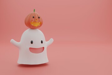 pumpkin horror holiday autumn spooky halloween jack o lantern illustration 3d render fun face spirit ghost cartoon death monster