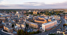 Aerial Cityscape Skyline Of Peterborough Cathedral And City Centre