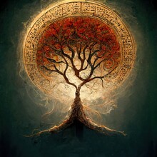 Beautiful Tree Of Life, Sacred Symbol. Individuality, Prosperity And Growth Concept. Digital Art.
