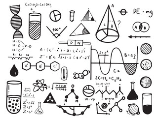 written geometric equations chemical formula and physics formulas vector