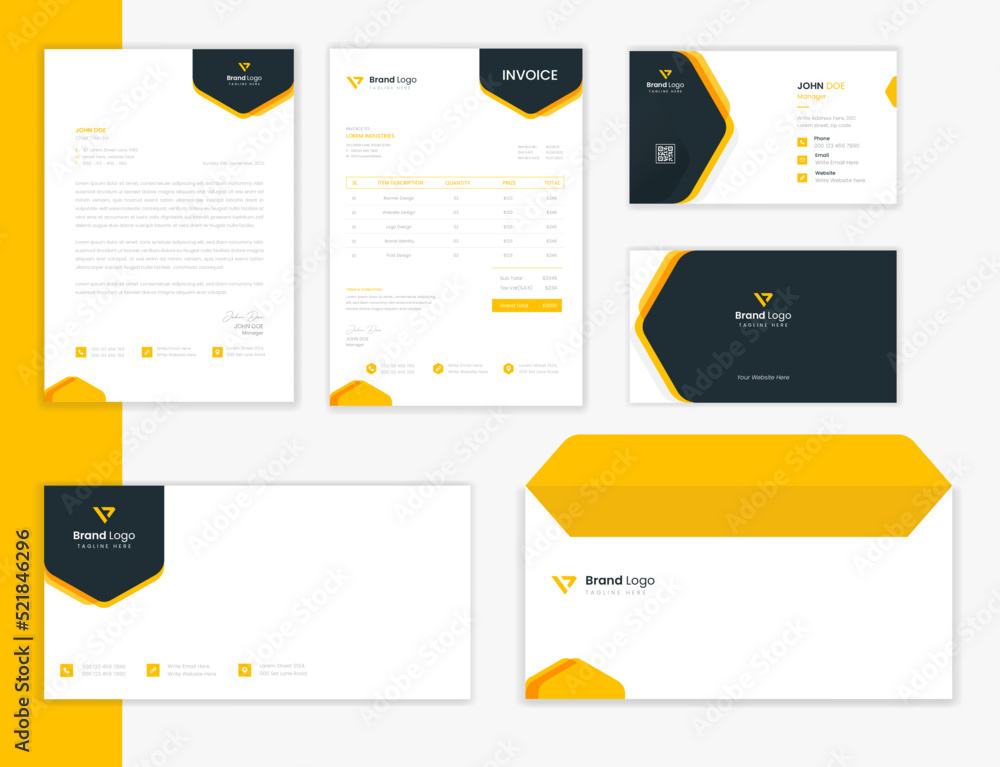 Yellow Corporate Staionery design template set, business identity ...