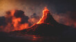 Leinwandbild Motiv Night landscape with volcano and burning lava. Volcano eruption, fantasy landscape. 3D illustration.