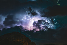 Huge Lightning Bolt During Nightly Thunderstorm In The Dolomites