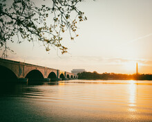 Lincoln Memorial With Arlington Memorial Bridge And Potomac River At Dawn, Washington DC
