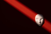 Ceramic White Mask On Red Background With Shadows