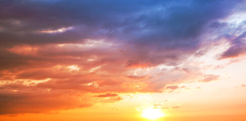 Wall Mural - dramatic sunset sky landscape with sun