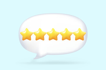 Wall Mural - Bubble five yellow stars glossy colors. Achievements for games. Customer rating feedback concept from client about employee of website. Realistic 3d design. Vector for mobile applications.
