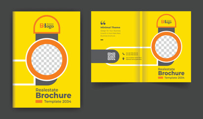 Poster - Real-estate or construction business brochure cover design template. colorful abstract and creative modern layout theme for multipurpose use. Fully editable text and vector