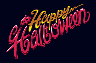 Wall Mural - Happy Halloween Text Banner, Vector