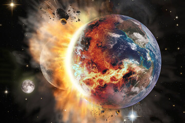Wall Mural - collision of a huge meteorite with the planet earth. elements of this image furnished by nasa.