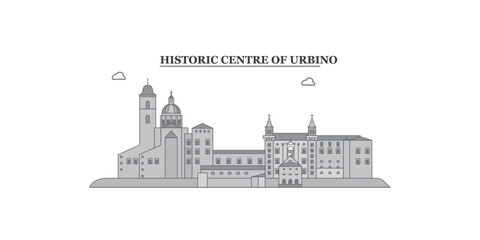 Wall Mural - Italy, Urbino City city skyline isolated vector illustration, icons