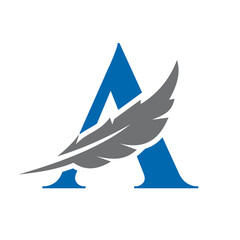 Letter A Feather Logo Vector Template. Law Logo Bird Feather Symbol