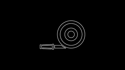 Poster - White line Fire hose reel icon isolated on black background. 4K Video motion graphic animation