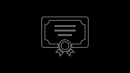 Sticker - White line Certificate template icon isolated on black background. Achievement, award, degree, grant, diploma concepts. 4K Video motion graphic animation