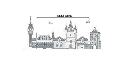 Canvas Print - France, Belfries city skyline isolated vector illustration, icons