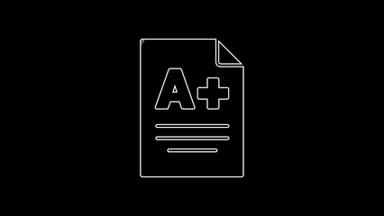 Sticker - White line Exam sheet with A plus grade icon isolated on black background. Test paper, exam, or survey concept. School test or exam. 4K Video motion graphic animation