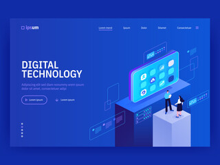 Wall Mural - digital technology website landing page template. monitoring and testing of the digital process. dig