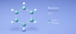 benzene, aromatic hydrocarbon. molecular structures, 3d rendering, Structural Chemical Formula and Atoms with Color Coding
