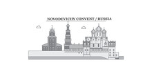 Russia, Moscow, Novodevichy Convent City Skyline Isolated Vector Illustration, Icons