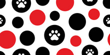 Dog Paw Seamless Pattern Footprint Polka Dot Vector French Bulldog Pet Puppy Breed Cartoon Doodle Repeat Wallpaper Tile Background Scaf Isolated Illustration Red Black Design