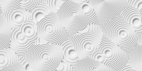 Offset white organic small puddle shaped circular lines and circle shapes geometrical background wallpaper banner pattern