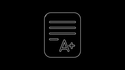 Sticker - White line Exam sheet with A plus grade icon isolated on black background. Test paper, exam, or survey concept. School test or exam. 4K Video motion graphic animation