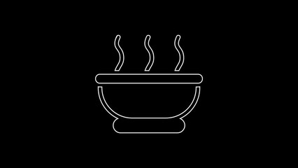 Canvas Print - White line Bowl of hot soup icon isolated on black background. 4K Video motion graphic animation