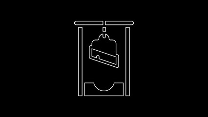 Poster - White line Guillotine medieval execution icon isolated on black background. 4K Video motion graphic animation