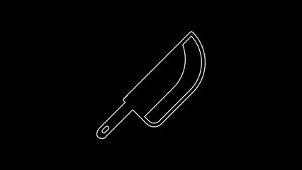 Poster - White line Knife icon isolated on black background. Cutlery symbol. Happy Halloween party. 4K Video motion graphic animation