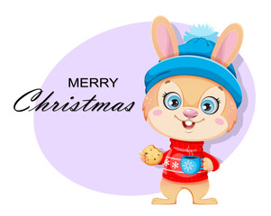 Wall Mural - Merry Xmas and Happy New year. Cute cartoon rabbit