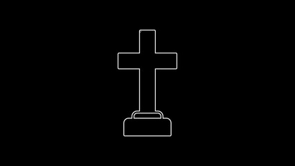 Sticker - White line Man graves funeral sorrow icon isolated on black background. The emotion of grief, sadness, sorrow, death. 4K Video motion graphic animation