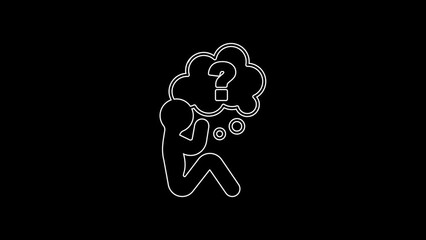 Sticker - White line Human head with question mark icon isolated on black background. 4K Video motion graphic animation