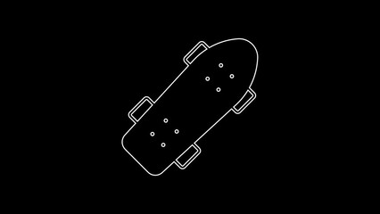 Wall Mural - White line Skateboard icon isolated on black background. Extreme sport. Sport equipment. 4K Video motion graphic animation