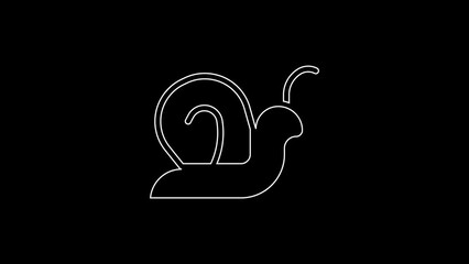 Poster - White line Snail icon isolated on black background. 4K Video motion graphic animation