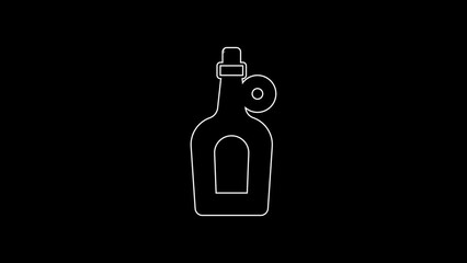 Poster - White line Bottle of maple syrup icon isolated on black background. 4K Video motion graphic animation