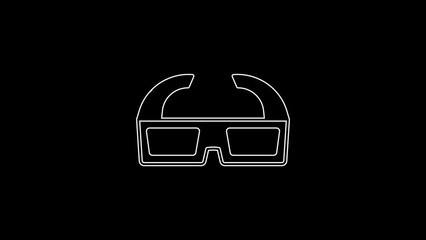 Poster - White line 3D cinema glasses icon isolated on black background. 4K Video motion graphic animation