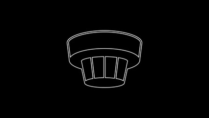 Poster - White line Smoke alarm system icon isolated on black background. Smoke detector. 4K Video motion graphic animation