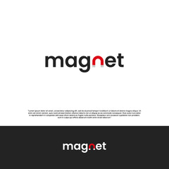 the word magnet with the magnet symbol on the letter N. creative logo design