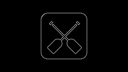 Poster - White line Paddle icon isolated on black background. Paddle boat oars. 4K Video motion graphic animation