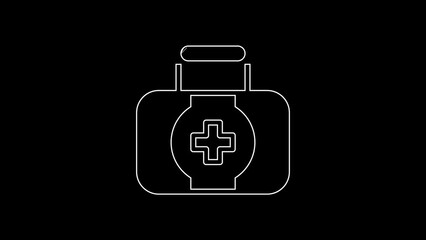 Canvas Print - White line First aid kit icon isolated on black background. Medical box with cross. Medical equipment for emergency. Healthcare concept. 4K Video motion graphic animation